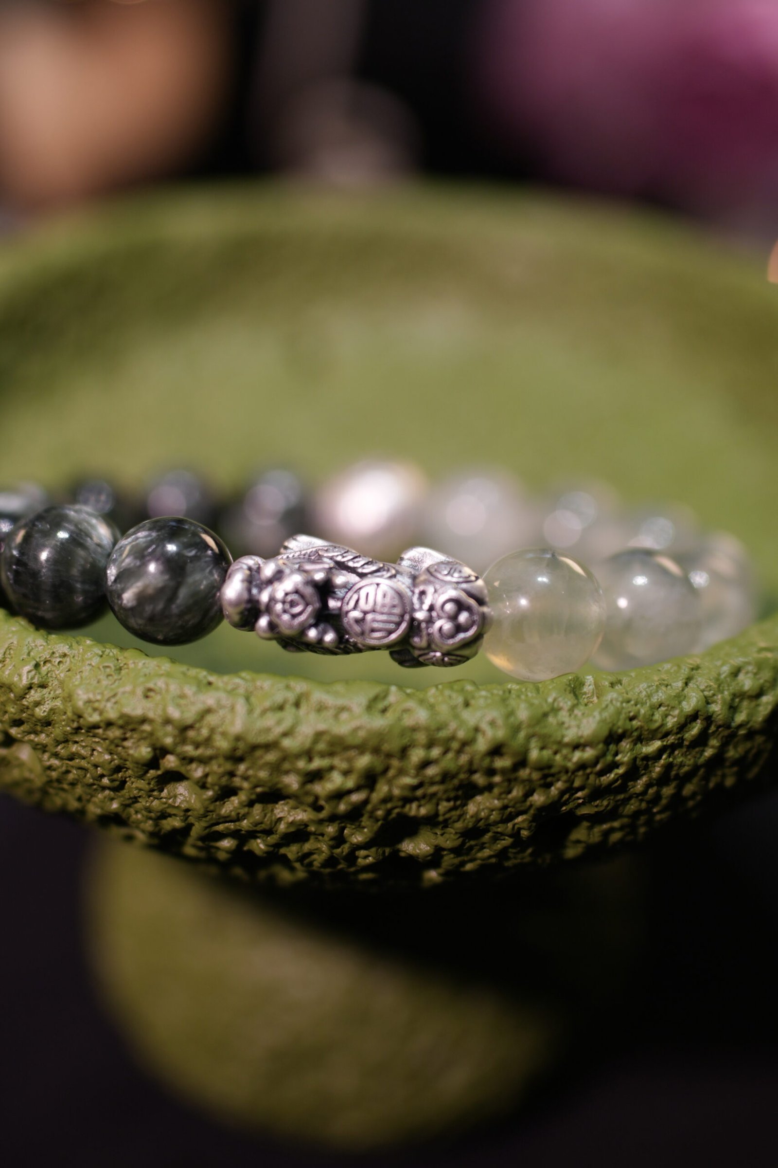 Green Ghost & Grape Stone Feng Shui Wealth Bracelet with Pixiu - Image 3