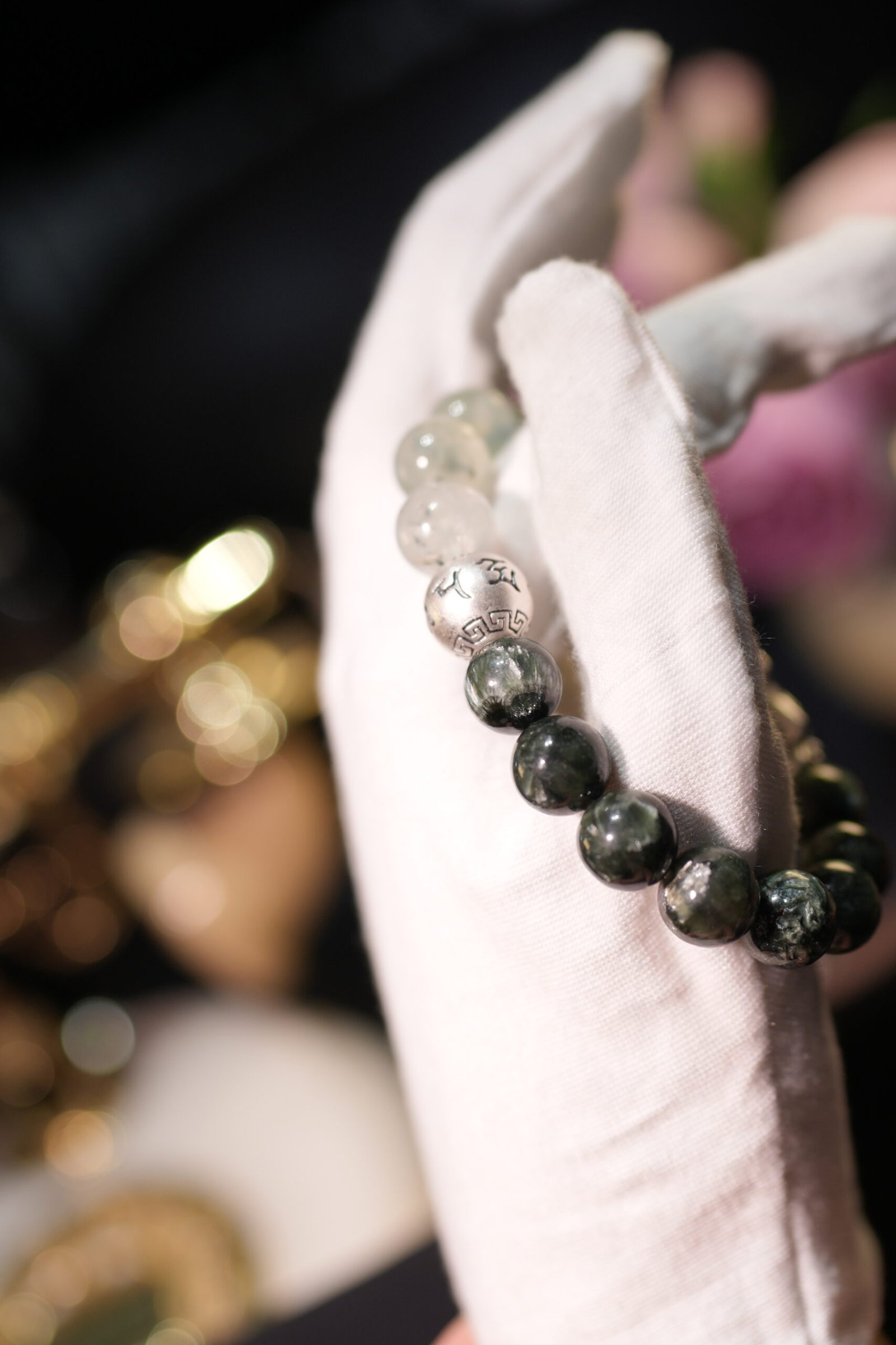 Green Ghost & Grape Stone Feng Shui Wealth Bracelet with Pixiu - Image 2