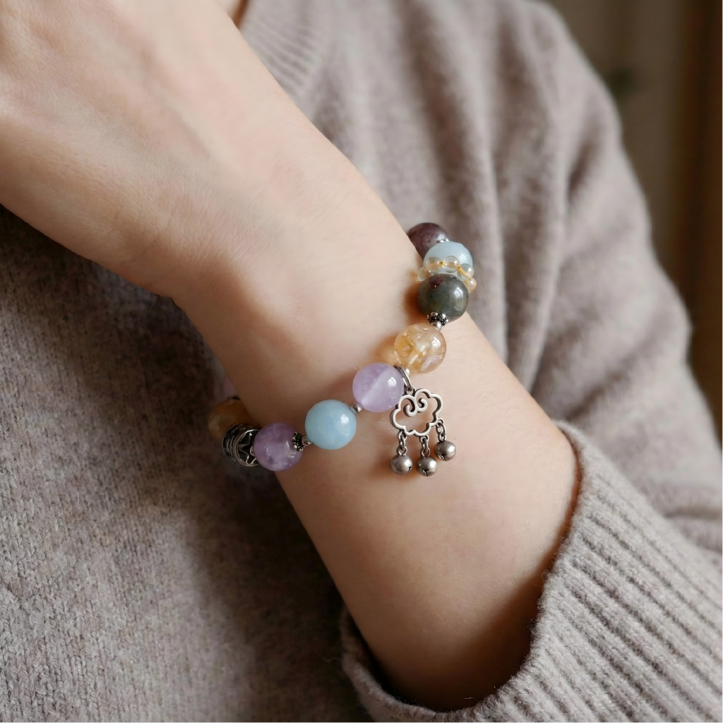 5-Element Balance & Good Fortune Bracelet with Silver Ruyi Charm - Image 2