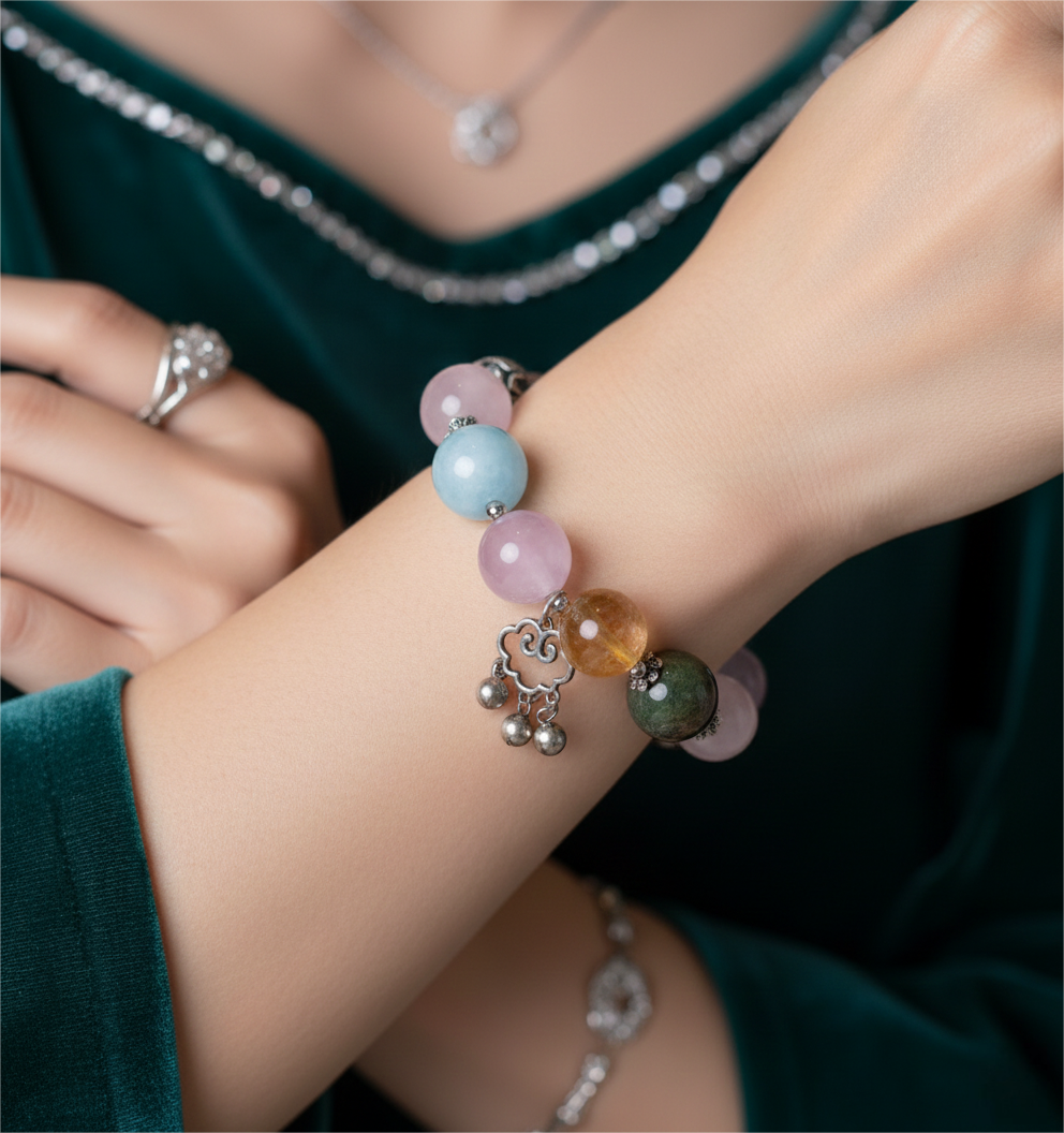 5-Element Balance & Good Fortune Bracelet with Silver Ruyi Charm - Image 3