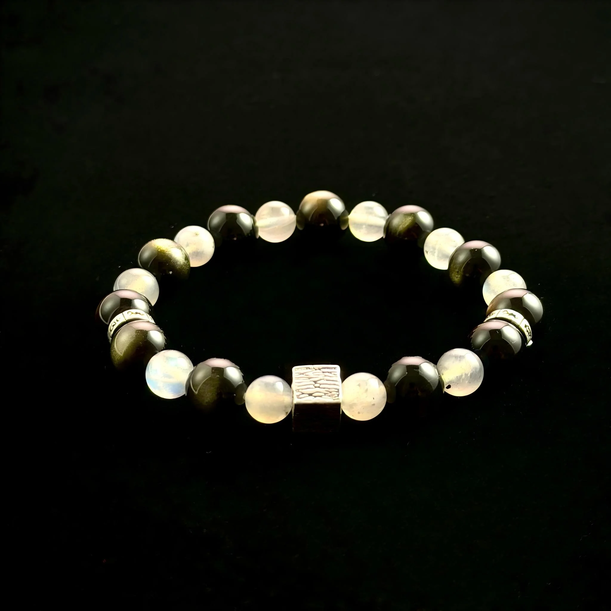 Flow of Wealth Water Element Obsidian Bracelet Moonlight Stone Bracelet