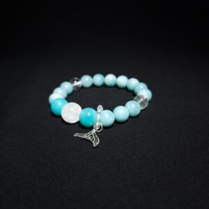 Lumoola Amazonite and Clear Quartz bracelet for anxiety relief and throat chakra.