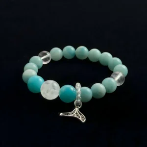 Lumoola Amazonite and Clear Quartz bracelet for anxiety relief and throat chakra.