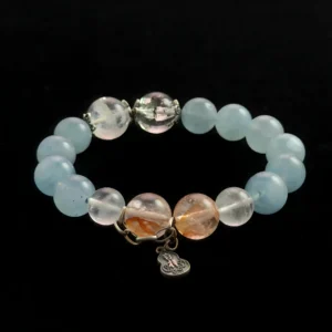 Natural Aquamarine and Yellow Gum Flower (Yellow Hematoid Quartz) crystal bracelet for Throat and Solar Plexus balancing.
